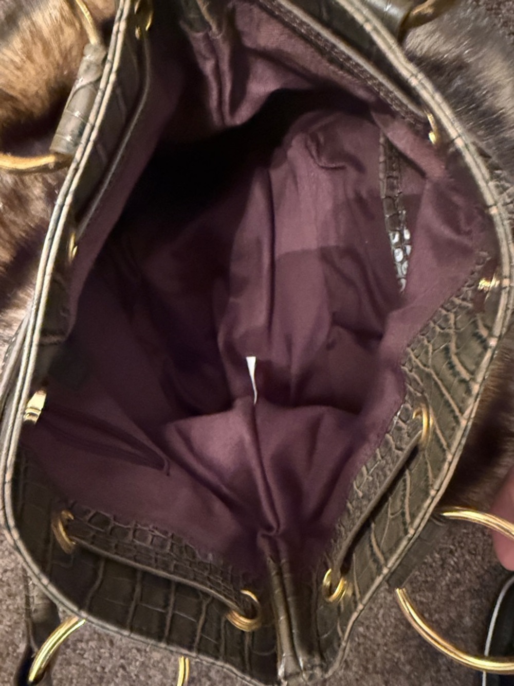 Fabulous Furs Brown Faux Fur & Croc-Embossed Shoulder Bag with Gold Rings - Picture 6 of 6